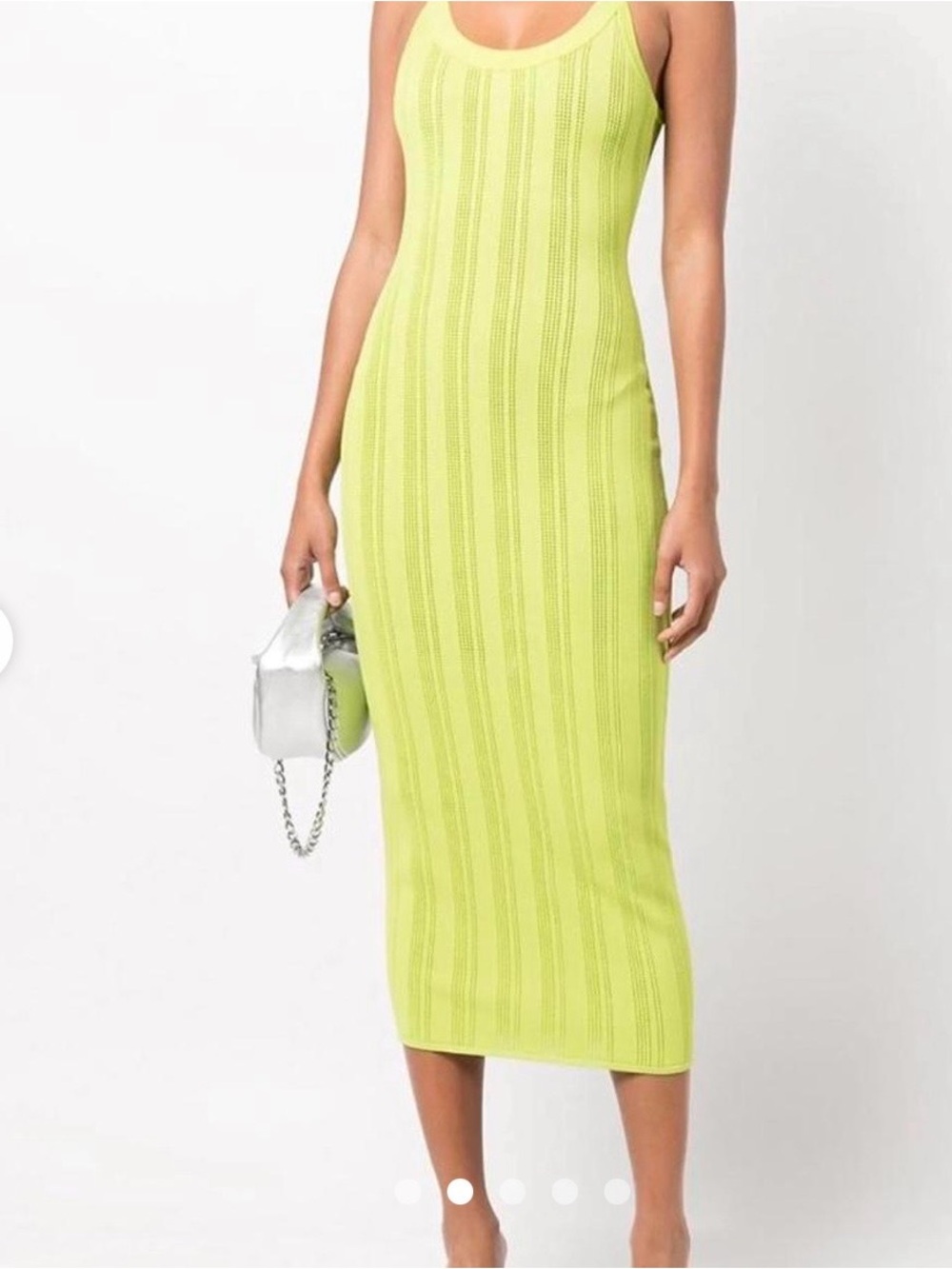 Sleeveless Ribbed Knit Midi Dress in Lime Green